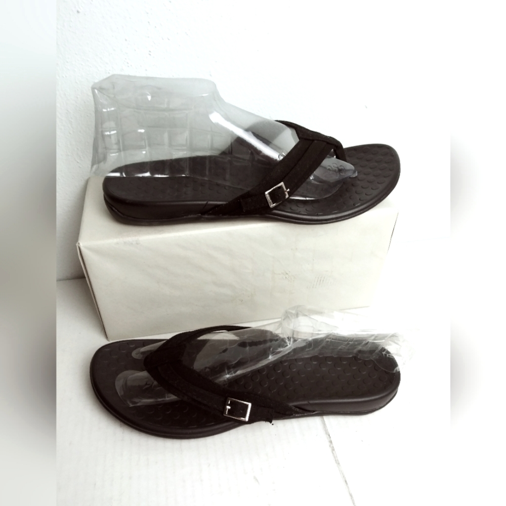 Flip Flops Thong Sandals Shoes Decorative Buckle 8.5/9 Black - Arch Support